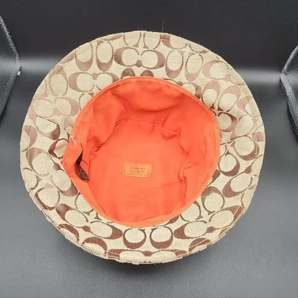 Vintage Y2K Coach Signature Monogram Bucket Hat Beige Tan Size M/L Small Marks - Picture 5 of 8
